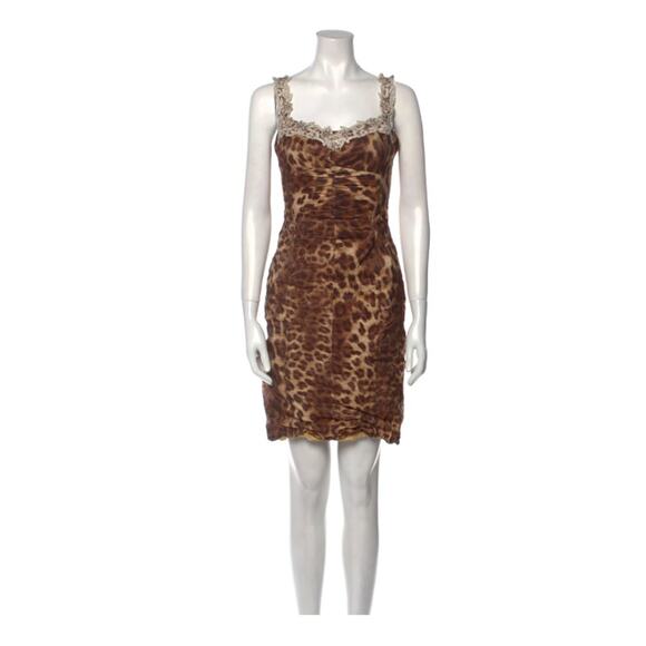 Designer Alberto Makali Animal Print Sequin Sparkle Mini Dress Size XS - Picture 1 of 5